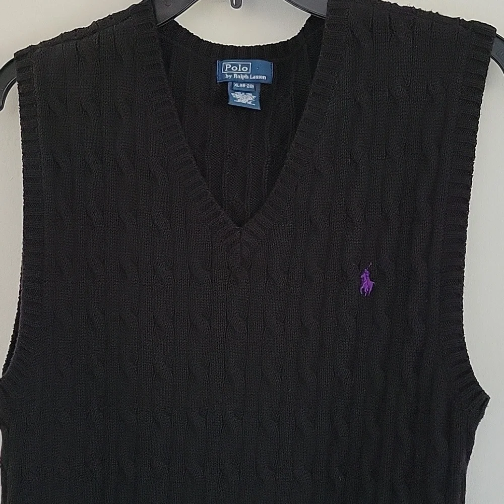 Ralph Lauren V-Neck Black Cotton Sweater Vest Sz 18-20